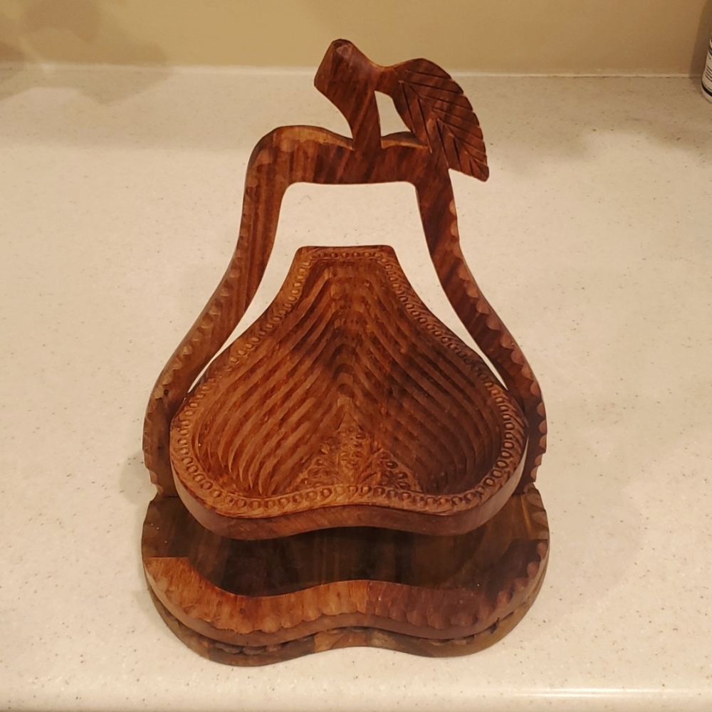 Designs by Enoch Las Vegas Pear hand carved Collapsible Wooden Basket